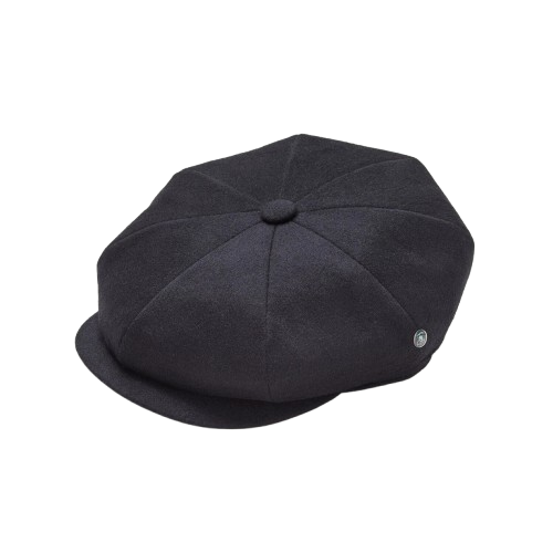 Black Eight Panel Newsboy Hat – Classic Vintage Flat Cap for Men
