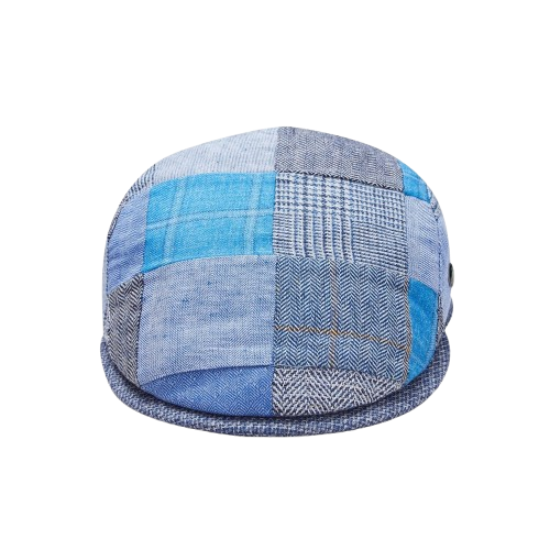 Blue Patchwork Newsboy Hat – Classic Vintage Flat Cap for Men