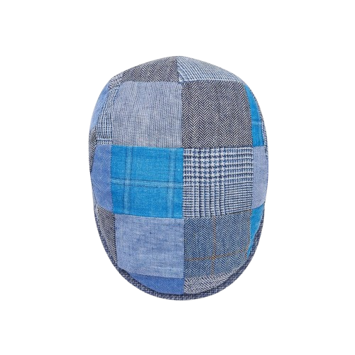 Blue Patchwork Newsboy Hat – Classic Vintage Flat Cap for Men