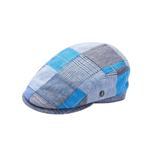 Blue Patchwork Newsboy Hat – Classic Vintage Flat Cap for Men
