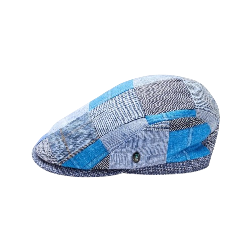 Blue Patchwork Newsboy Hat – Classic Vintage Flat Cap for Men