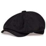 Mens Black Herringbone Tweed Newsboy Hat