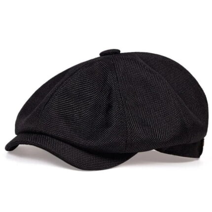 Mens Black Herringbone Tweed Newsboy Hat
