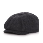 Mens Classic Dark Gray Herringbone Newsboy Cap