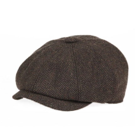 Mens Vintage Brown Herringbone Newsboy Cap
