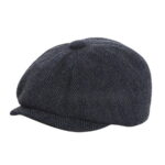 Mens Winter Navy Blue Herringbone Newsboy Cap