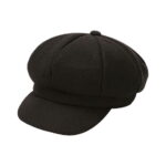 Womens Classic Black Cotton Blend Baker Boy Hat