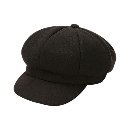 Womens Classic Black Cotton Blend Baker Boy Hat