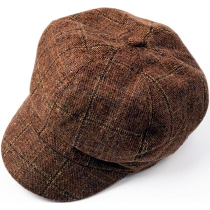 Womens Coffee Plaid Faux Wool Ivy Tweed Newsboy Painter Hat